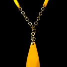 Bakelite Pendant Necklace Vintage Butterscotch Yellow Gold Funky Mod Jewelry 24 Inch