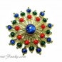 Gold Starburst Brooch Pin Earrings Sarah Coventry Atomic Red Green Blue Carnival 70s