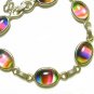 Rainbow Link Bracelet 60s Vintage Watermelon Cabochon Gold Coventry Funky Hipster Jewelry