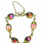 Rainbow Link Bracelet 60s Vintage Watermelon Cabochon Gold Coventry Funky Hipster Jewelry