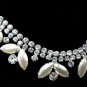 Weiss Rhinestone Pearl Necklace Large Choker 1950s Vintage Flower Double Strand Silver