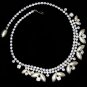 Weiss Rhinestone Pearl Necklace Large Choker 1950s Vintage Flower Double Strand Silver