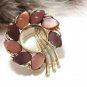 Lisner Wreath Brooch Pin Thermoset Brown Mocha Gold Chunky Designer Jewelry