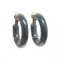Thick Hoop Bakelite Earrings Dark Green Charcoal Gray Large 1.5 Inch Vintage Jewelry Clip On