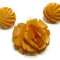 Carved Bakelite Flower Pendant Earrings Butterscotch Mustard Vintage Retro Mod Jewelry