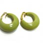 Olive Avocado Green Bakelite Hoop Earrings Clip-on Vintage Retro Mod Chunky
