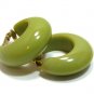 Olive Avocado Green Bakelite Hoop Earrings Clip-on Vintage Retro Mod Chunky