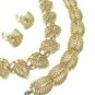 Lisner Retro Mod Jewelry Set Gold Leaf Palm Necklace Earrings Bracelet Parure Designer Vintage
