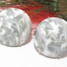 Milk Glass White Gray Marbled Earrings Vintage West Germany Clip On Button Round
