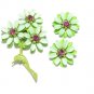 Lime Green Enamel Pin Brooch Earrings Vintage Pink Rhinestone Retro Mod Jewelry Set
