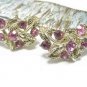 Hot Pink Rose Rhinestone Earrings Vintage Star Gold Leaf Vine 1940s Prom Bridal Formal Screw Back