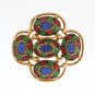 Sarah Coventry Enamel Brooch Earring Set 1968 Gold Blue Green Red Dome Pin Clip Vintage Jewelry