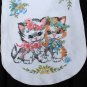Kitten Cat Tole Painted Scarf Dresser Table Flowers Blue Pink Gray Yellow Vintage