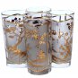 Hollywood Regency Tea Cocktail Glasses Pagoda Asian Lotus Tree Gold Leaf 10 Oz Tall Boy Barware
