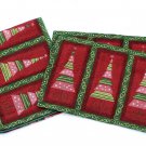 Woven Tapestry Christmas Placemats Table Runner Holiday Tree Green Crimson Mod