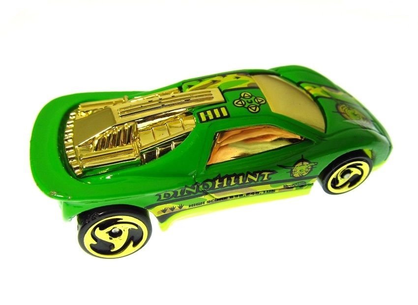 Dino Hunt Hot Wheels Bonus Round Race Car 1990 Lime Green Gold Collectible