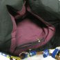 Vintage Wood Handle Handbag Patchwork Printed Gingham Purse Blue Yellow Red Rose