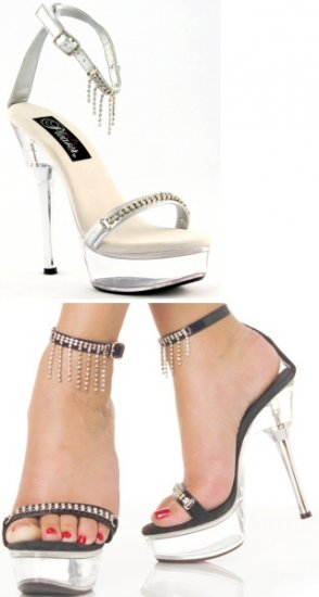 Women's High Heel Sandal with Rhinestone Fringe and Studded Strap
