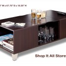 Espresso Living Room Console Coffee Table w/ Serving Tray & Storage Areas