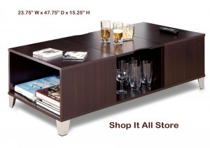 Espresso Living Room Console Coffee Table w/ Serving Tray & Storage Areas