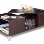Espresso Living Room Console Coffee Table w/ Serving Tray & Storage Areas