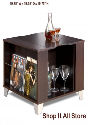 Espresso Living Room Console End Table w/ Serving Tray & Storage Areas