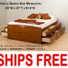Cherry QUEEN SIZE PLATFORM STORAGE BED 12 DRAWER DRESSER SUITE