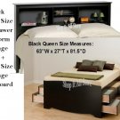 Black Queen Size 12 Drawer Platform Storage Bed + Queen Bookcase Storage Headboard