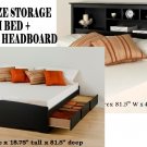 Black King Size 6 Drawer Platform Storage Bed + King Bookcase Storage Headboard