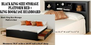 Black King Size 6 Drawer Platform Storage Bed + King Bookcase Storage Headboard