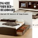 Espresso King Size 6 Drawer Platform Storage Bed + King Bookcase Storage Headboard