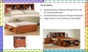 CHERRY Double/Full Size Platform Storage Bed + Headboard + Night Stand Package