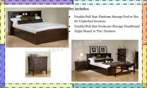 ESPRESSO Double/Full Size Platform Storage Bed + Headboard + Night Stand Package