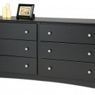 Black Six (6) Drawer Bedroom Clothes Dresser Cabinet Chest