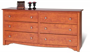 Cherry Six (6) Drawer Bedroom Clothes Dresser Cabinet Chest