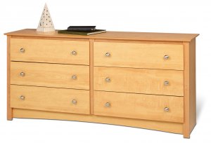 Maple Six (6) Drawer Bedroom Clothes Dresser Cabinet Chest