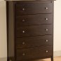 Espresso Five 5 Drawer Clothes Storage Bedroom Dresser