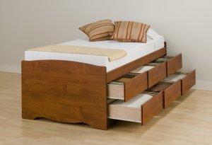 Cherry Tall Twin Captains Platform Storage Bed 6 Drawer Dresser Kids Clothes
