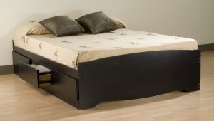 Black Double / Full Size Platform Storage Bed w/ Built in Clothes Dresser