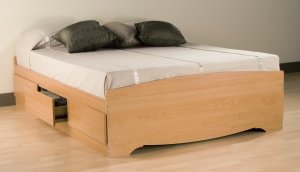 Maple Double / Full Size Platform Storage Bed w/ Built in Clothes Dresser