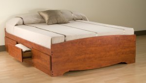Cherry Double / Full Size Platform Storage Bed w/ Built in Clothes Dresser