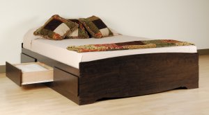 Espresso Double / Full Size Platform Storage Bed w/ Built in Clothes Dresser