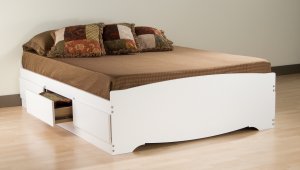 White Double / Full Size Platform Storage Bed w/ Built in Clothes Dresser