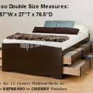 Espresso Tall 12 Drawer Double / Full Size Platform Storage Bed w/ Built in Dresser