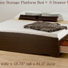 Espresso King Captains Platform Storage Bed w/ 6 Drawer Dresser Chest Underbed
