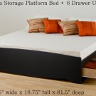 Black King Captains Platform Storage Bed w/ 6 Drawer Dresser Chest Underbed