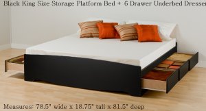 Black King Captains Platform Storage Bed w/ 6 Drawer Dresser Chest Underbed