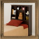 Espresso Twin Size Tall Slanted Bed Storage Bookcase Headboard Bookcase