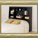 Black Queen / Double / Full Size Bed Tall Slanted Storage Bookcase Headboard