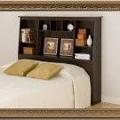 Espresso Queen / Double / Full Size Bed Tall Slanted Storage Bookcase Headboard